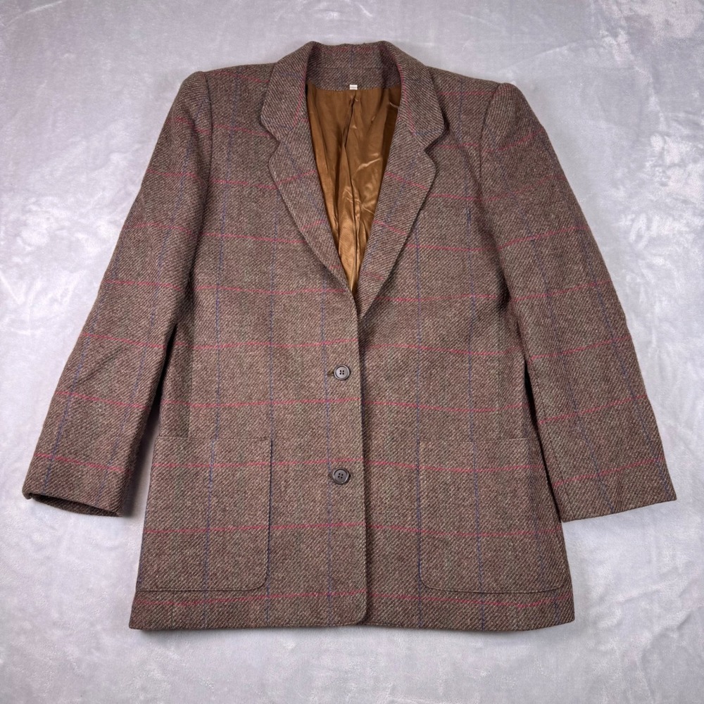 Peabody‎ House International Brown Wool Windowpane Plaid Blazer Jacket 9/10 VTG - Picture 2 of 12